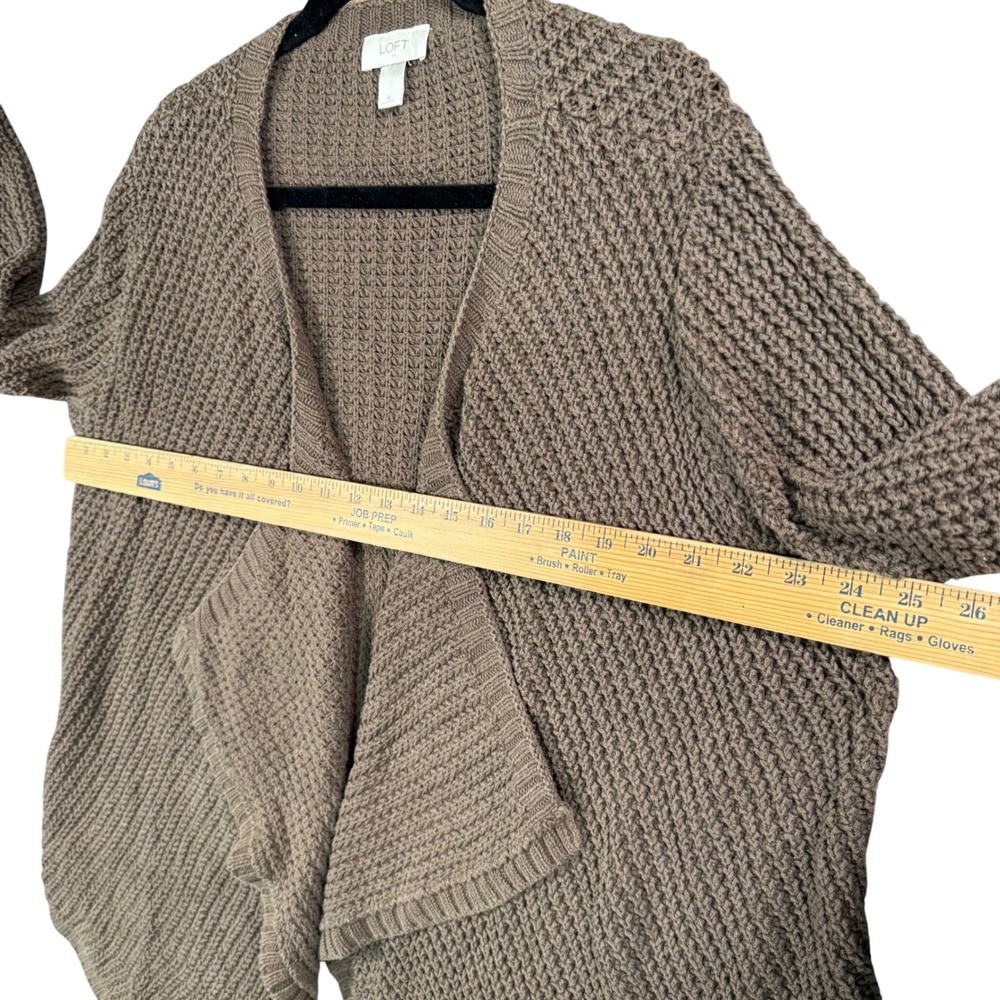 LOFT Brown Chunky Waffle Knit Waterfall Open Front Cardigan Sweater XL - Picture 5 of 8